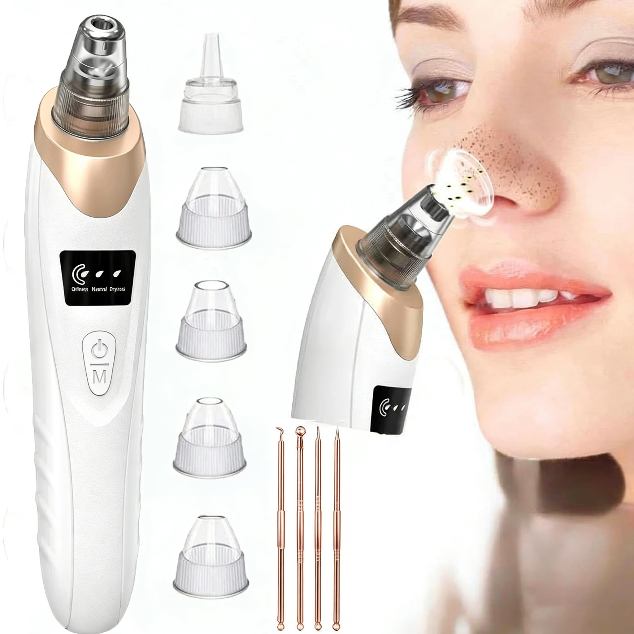 Aspirateur Point Noir Extracteur de Comédons Nettoyage des Pores avec 5 Sondes 3 Modes Points Noirs Anti Point Noir Nez Nettoyage des Pore Peau Soin Visage