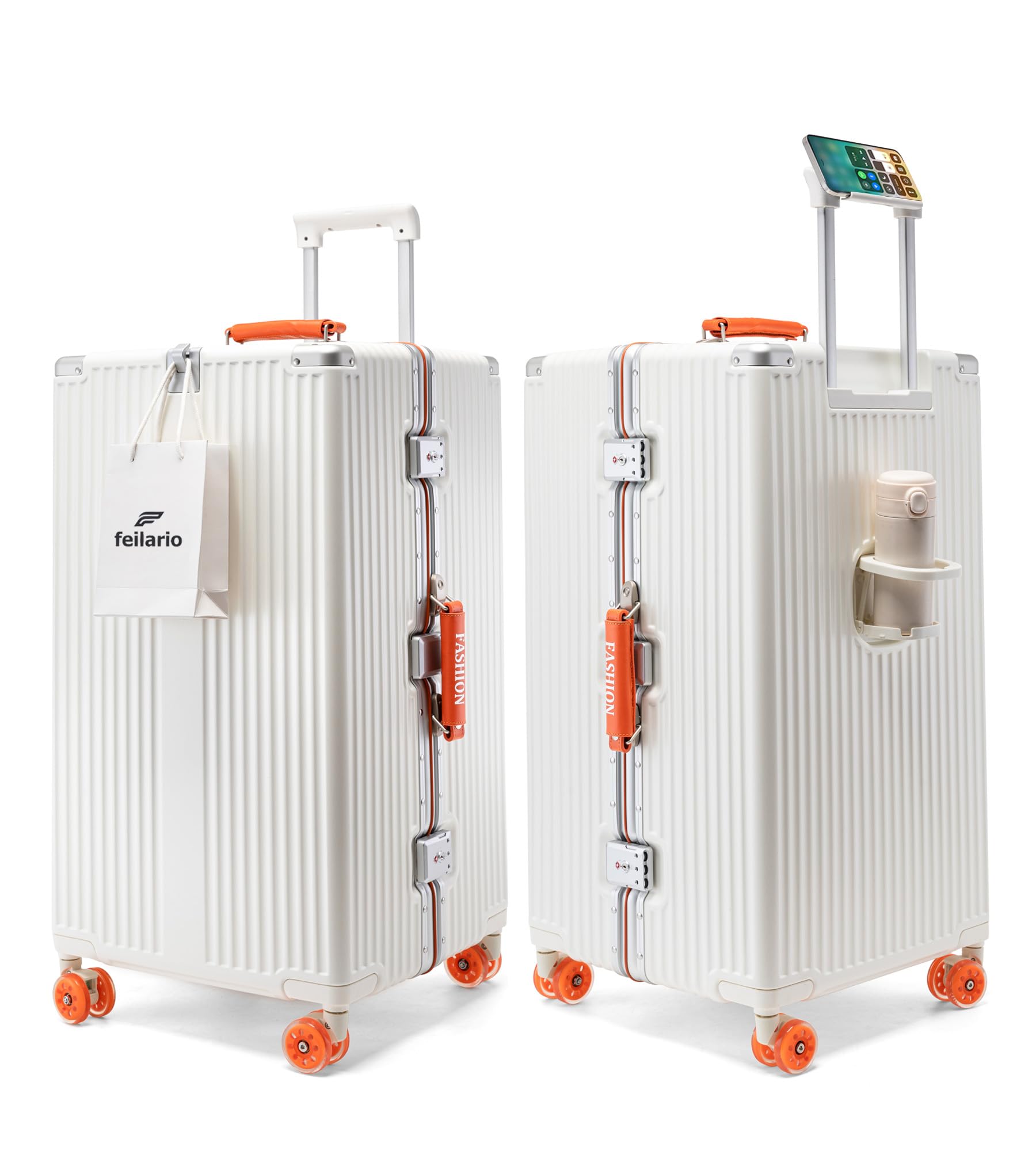 feilario Super Large Aluminum Frame Checked Luggage, Removable Wheels