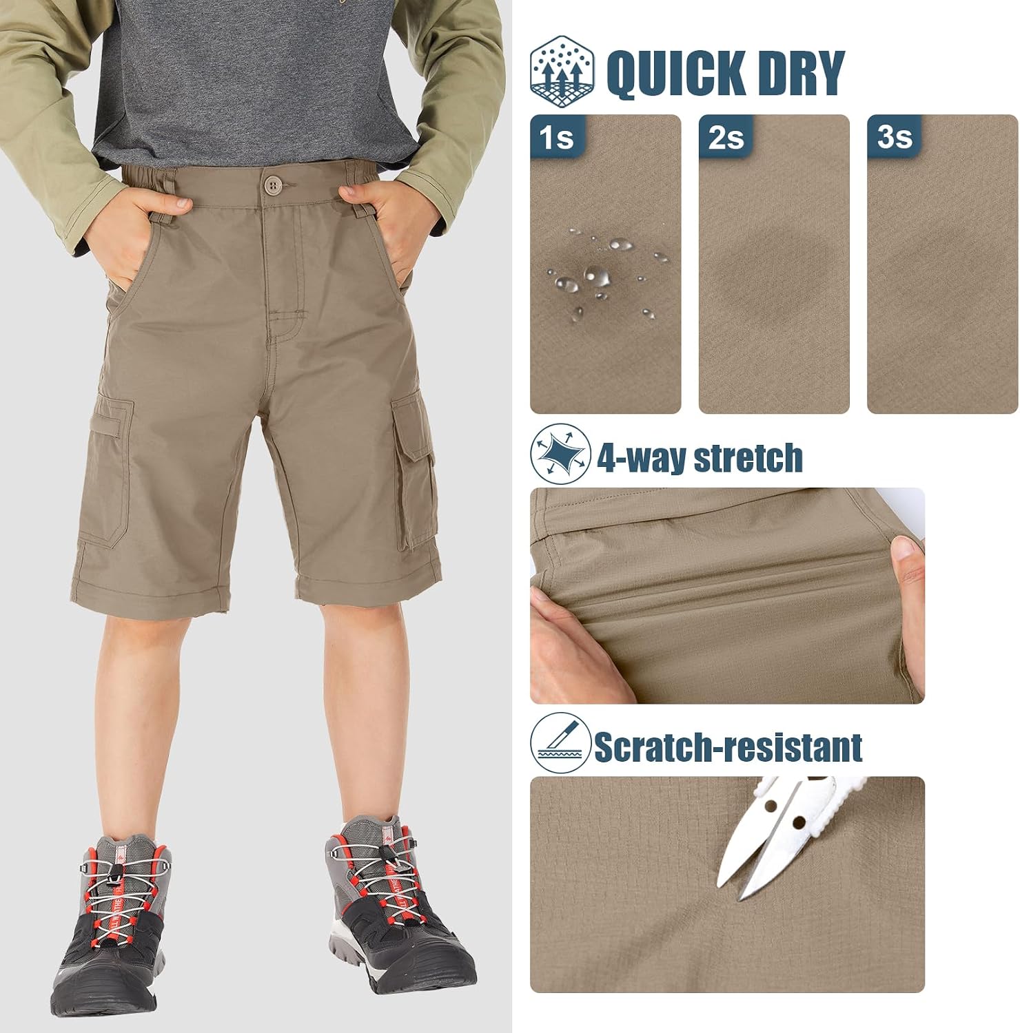 Boys Cargo Pants Kids' Hiking Quick Dry Lightweight Convertible Youth Waterproof Outdoor Camping Fishing Scout Pants