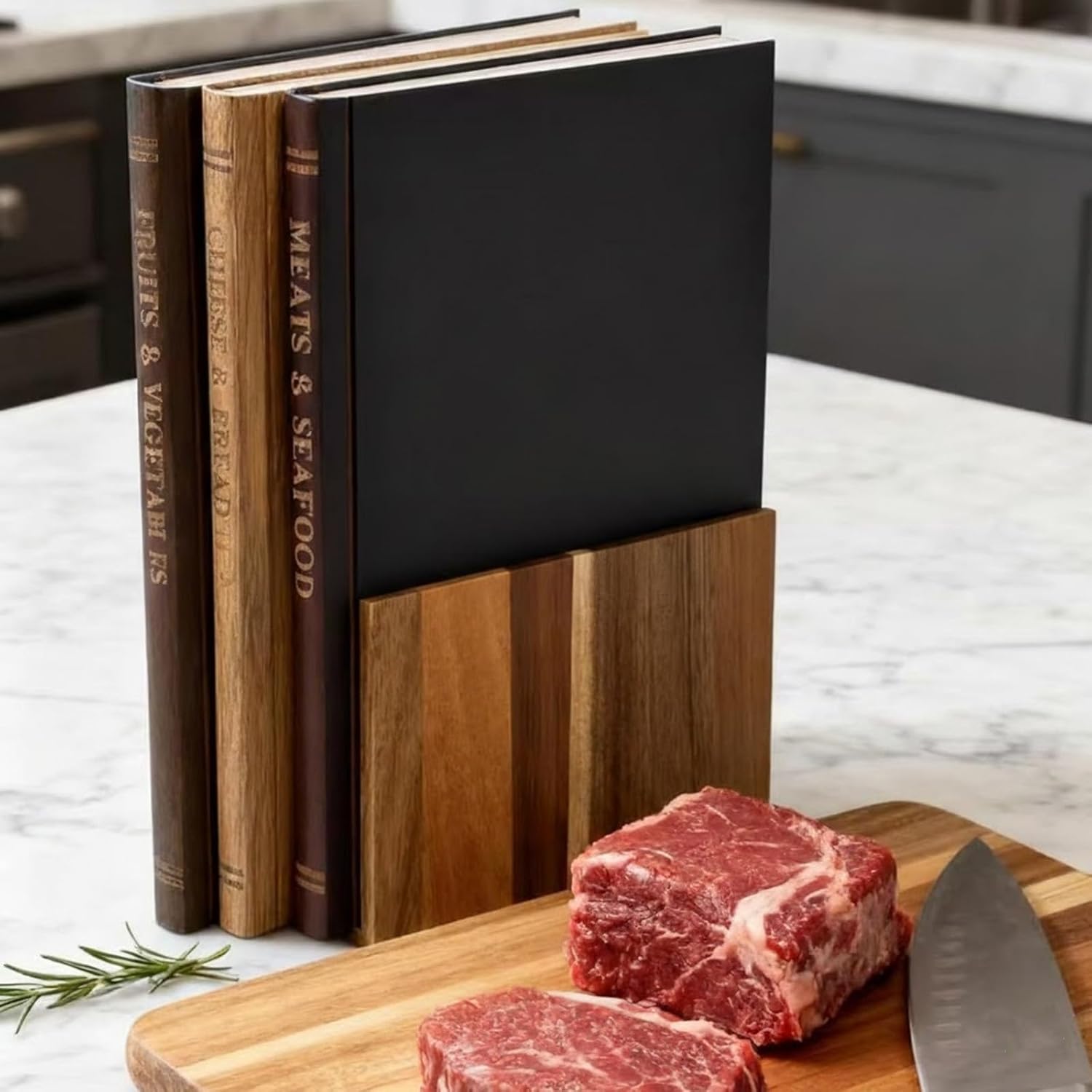 Cutting Boards for Kitchen Counter Decor, Cutting Board Set That Look Like Books, Wooden Book Shaped Chopping Boards Set with Stand, Cheese Bread Meat Vegetable Prep for Book Lovers