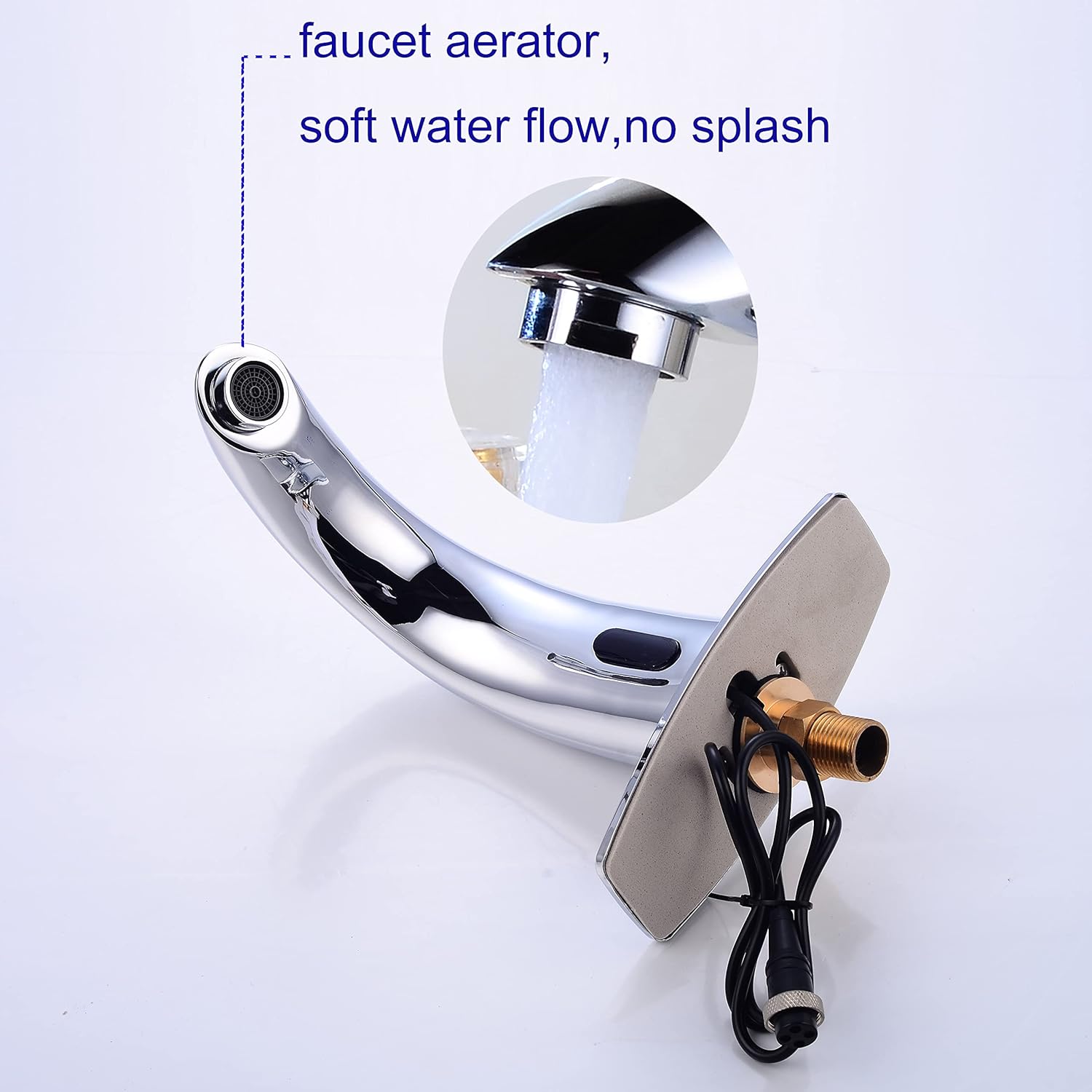 Automatic Touchless Bathroom Sink Faucet Motion Activated Sensor Faucets Hands Free Commercial Tap with Hole Cover Deck Plate Battery Operated Control Box Adjustable Temperature Mixer（Chrome）