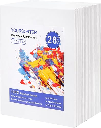 Lienzos para pintar, paquete de 28, tableros de lienzo de pintura en blanco de 11 x 14 pulgadas, paneles de lona 100% algodón imprimados sin ácidos
