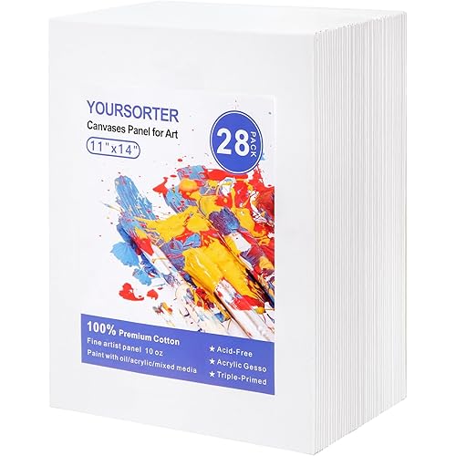 Canvases for Painting 28 Pack, 11x14 inch Blank Painting Canvas Boards for Painting Supplies, Primed Acid-Free 100% Cotton Canvas Panels for Acrylic Oil Tempera Watercolor Paints, Art Supplies