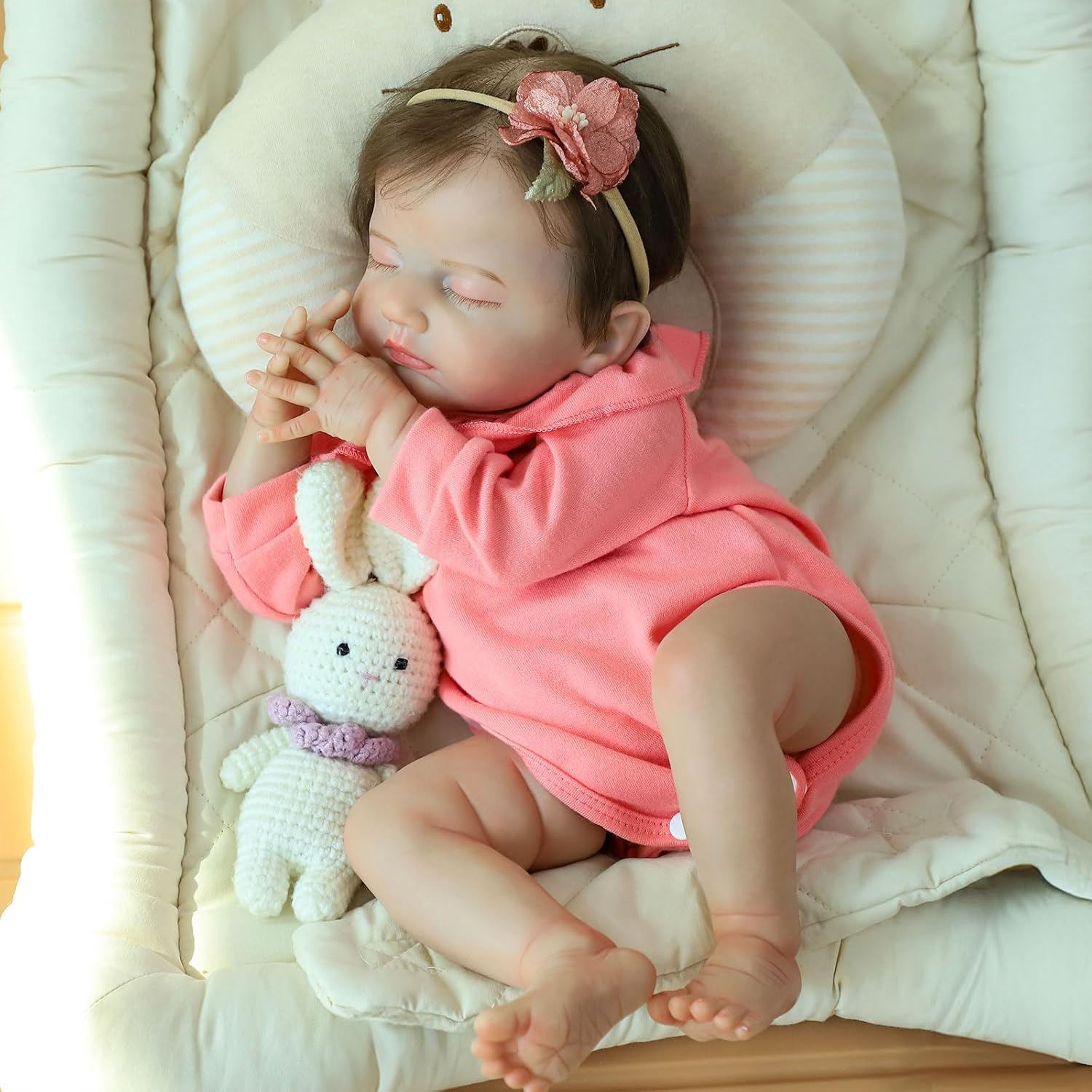 SCOM Lifelike Reborn Baby Dolls - 18 Inch Realistic Newborn Baby Girl, Real Life Dolls with Soft Weighted Body, Sleeping Baby Girl for Kids Age 3+ Gift