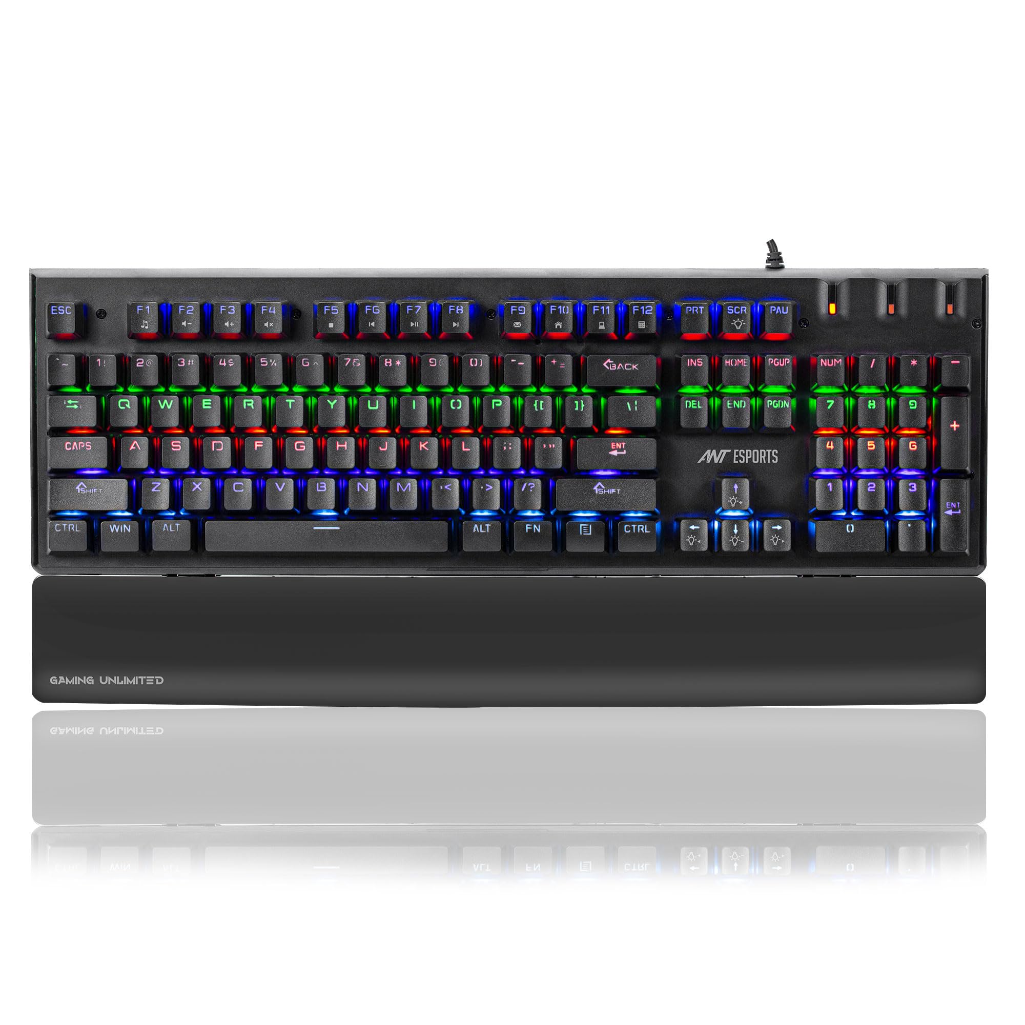 Ant Esports MK3500 Mechanical Gaming Keyboard, Red Linear Switches, RGB Rainbow Backlit, 26 Anti Ghosting keys, Removable Wrist Rest,Square Keycaps, Full Size Wired Keyboard for Windows/Mac/PC – Black-image-32