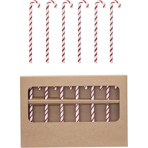 Creative Co-Op, Red and White, Glass Candy Cane Shaped Stir Sticks, Set of 6, Small