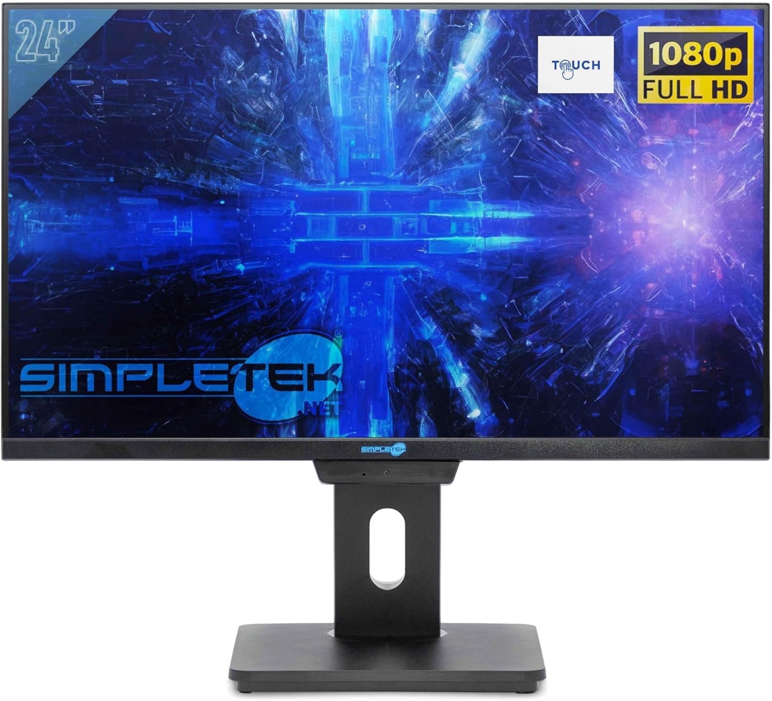 SIMPLETEK Monitor dotykowy z wbudowaną kamerą internetową Full HD 24 cale | HDMI, VGA | wbudowane głośniki | VESA 100 x 100 mm