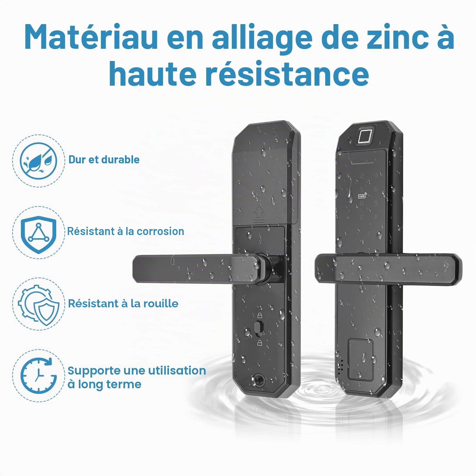 Verrou de Porte à Empreinte Digitale – Serrure Intelligente Électronique avec Clé Biométrique et Clavier Numérique à Code, 4 piles AAA sèches (autonomie de 15 mois)
