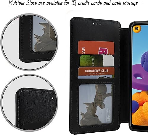 Miniatura 5 de Jackpot Wireless Funda diseñada para Samsung Galaxy A21 con vidrio templado, funda tipo cartera para tarjeta, piel sintética de alta calidad, funda