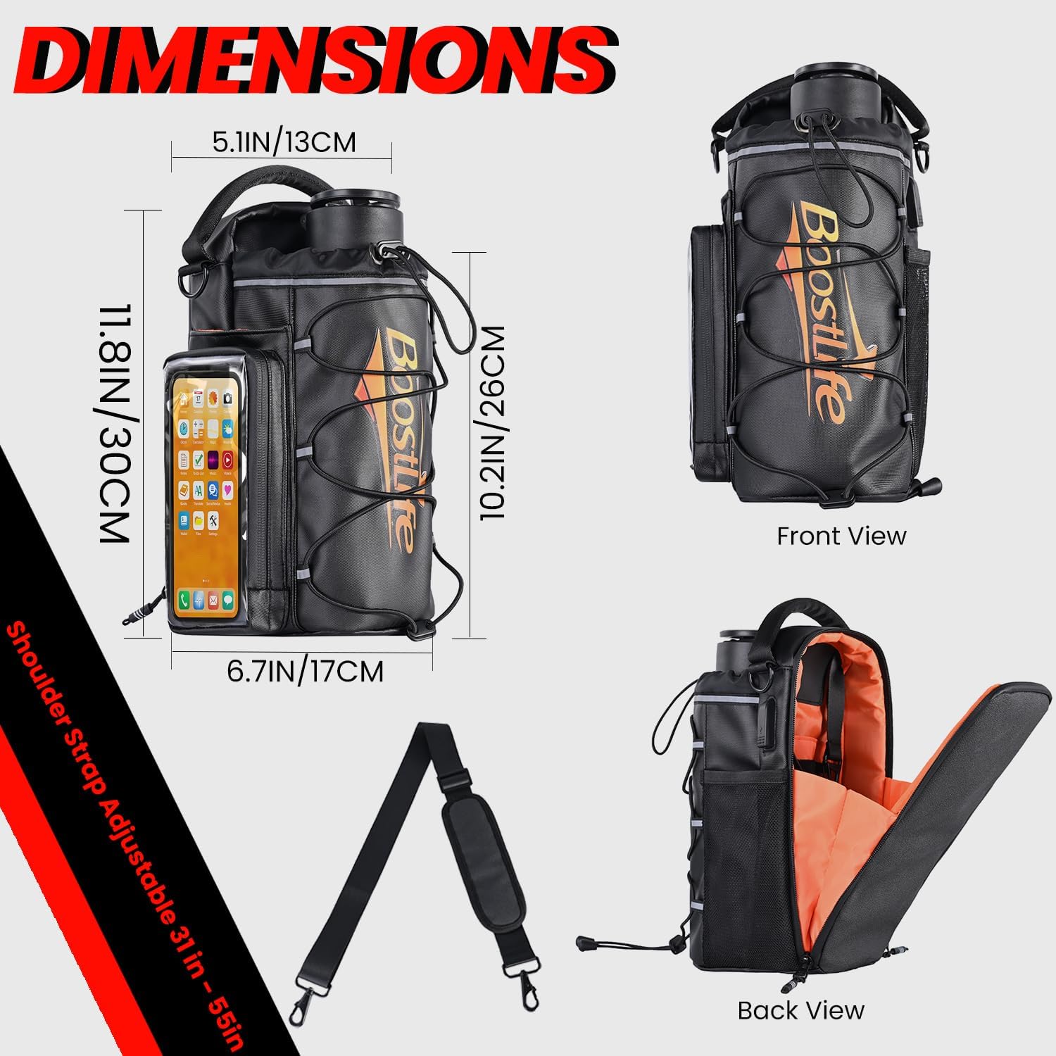 BOOSTLIFE Magnetic Gym Bag - Crossbody Sling with Large Water Bottle Holder (Fits up to 64oz), Waterproof Phone Case & Type-C Port, Sling Shoulder Bag for Gym, Travel & Outdoor Sports - Image 9