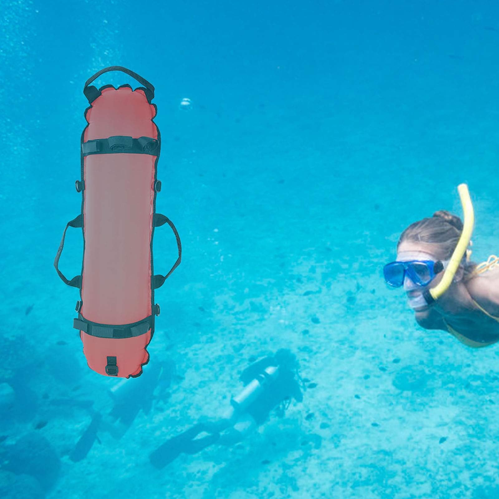 Alomejor Torpedo Buoy Keep Diving Inflation avec Drapeau Pliable et Corde pour la Plongée sous-Marine Chasse sous-Marine Plongée Libre Orange