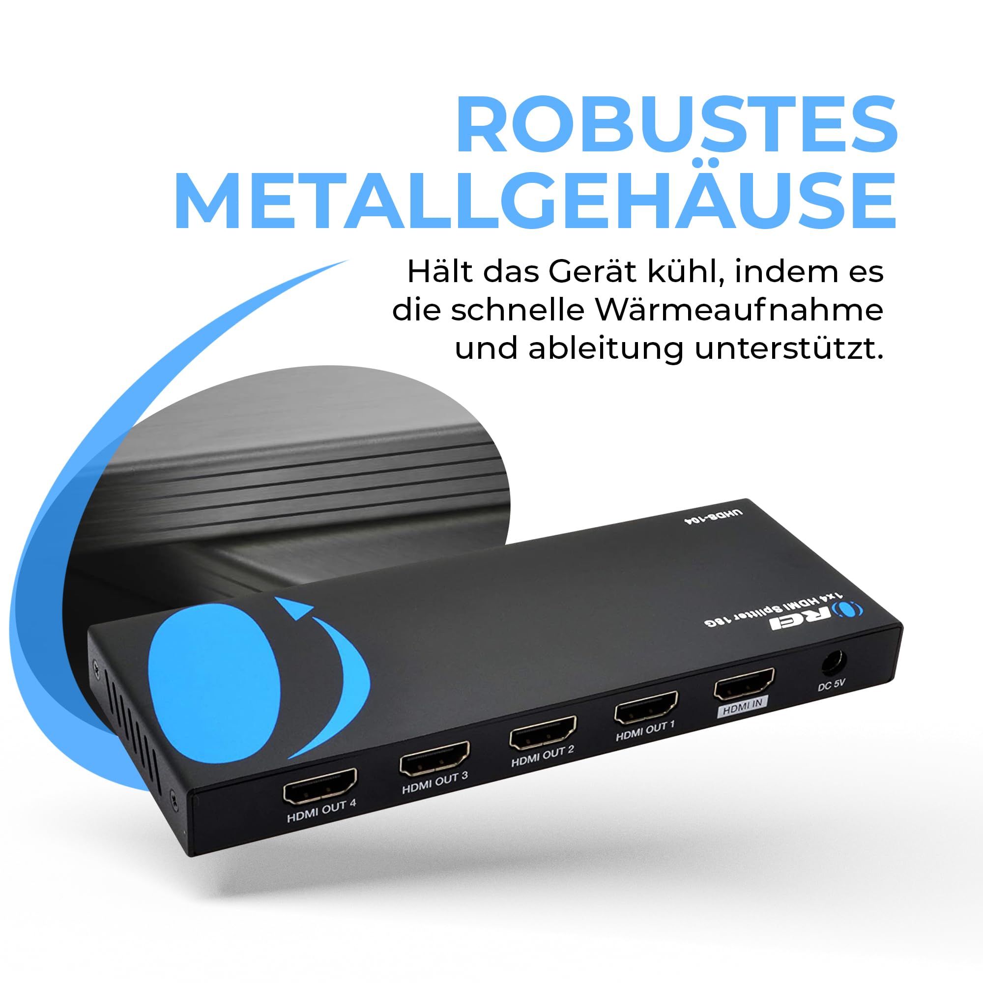 Orei UltraHD 4K @ 60 Hz 1 X 4 HDMI Splitter 1 in 4 Out 4 Port 4: 8-Bit - HDMI 2.0, HDCP 2.0, 18 Gbps, EDID, Duplicate / Mirror 4K Screens - UHDS-104