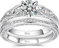 Vintage Celtic Knot Women's Engagement Ring Set - 925 Sterling Silver, 14K Gold Plated Stackable CZ Wedding Bands, 1.8mm Width, Sizes 5-10