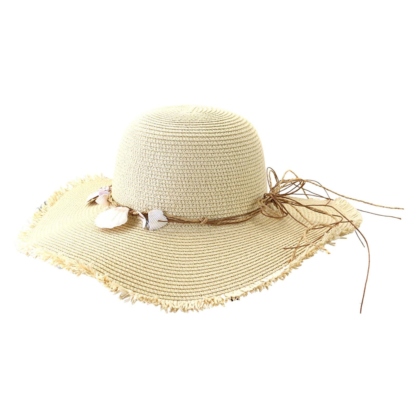Cappello di Paglia da Donna, a Tesa Larga, da Spiaggia, Pieghevole, Estivo, con Protezione UV, Visiera Parasole, da Spiaggia, da Viaggio e for Le Vacanze.