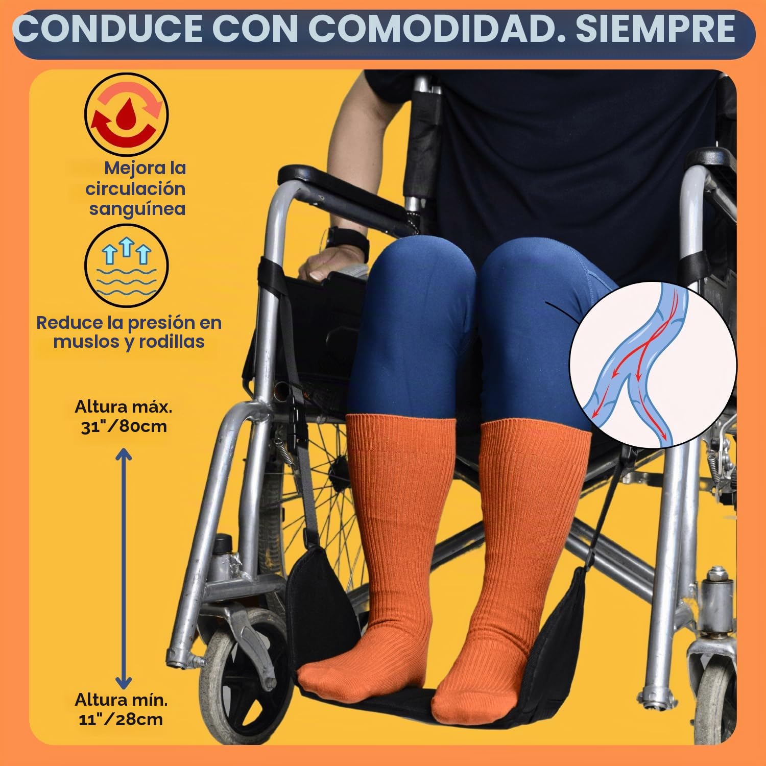 Hamaca reposapiés para silla de ruedas – Cabestrillo colgante para reposapiés ajustable para silla de ruedas con tabla de apoyo y correas para pies