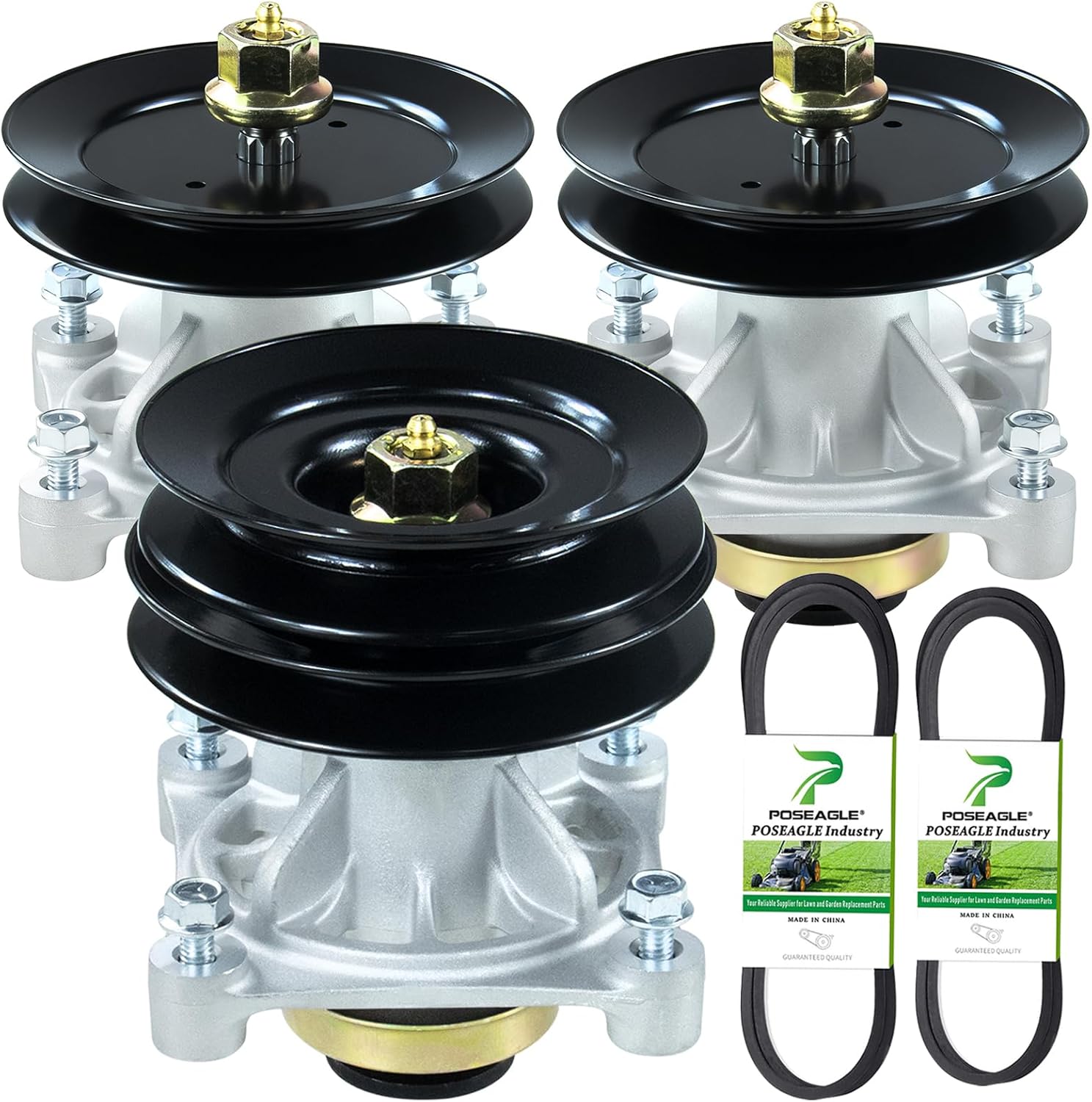 3 Pack 587125201 Mandrel Assembly with 532153535 532174375 Pulley 532174368 532180808 Belt Replace Husqvarna 587125201 532174356 539107515 174358 532173436 for Husqvarna YTH2448 YTH2148 Decks