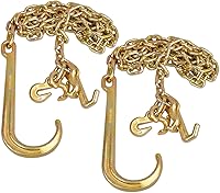 TBAPFS 5/16" Grade 70 V-Type Tow Chain 10ft w/J-Hooks Long Shank - 3700 lbs WLL G70 Steel for Flatbed Trucks, Trailers, Wreckers