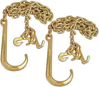 TBAPFS 5/16" Grade 70 V-Type Tow Chain 10ft w/J-Hooks Long Shank - 3700 lbs WLL G70 Steel for Flatbed Trucks, Trailers, Wreckers