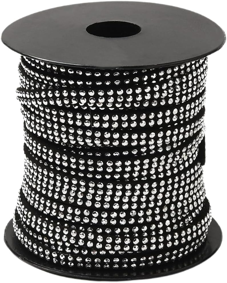 20 Yards 5mm Studded Faux Suede Leather Cord Rope Strips Trim Ribbon Rivet Flat Leather Lace Beading String with Silver Punk Rivets for Jewelry Making Necklaces Bracelets DIY Crafts