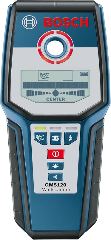 BOSCH GMS 120 Wall Scanner with Modes for Wood, Metal, and Live Wiring, Includes 9V Battery, Hand Strap, & Pouch