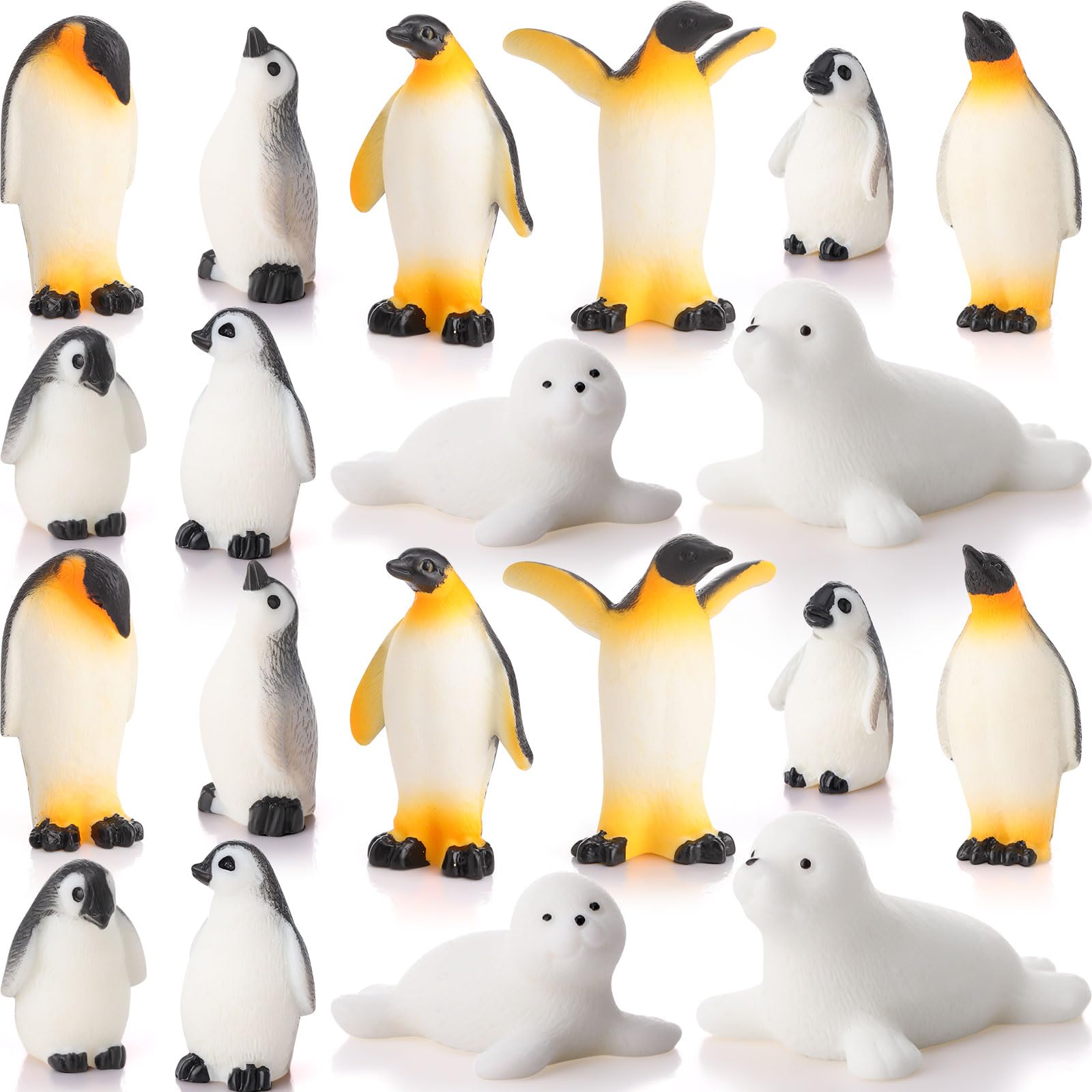 28 Pcs Mini Penguin Figurines Toys Bulk Miniature Penguin Seal for Arctic Habitat Project Realistic Resin Animals Cake Topper Seal Party Favors Winter Party Birthday Supplies