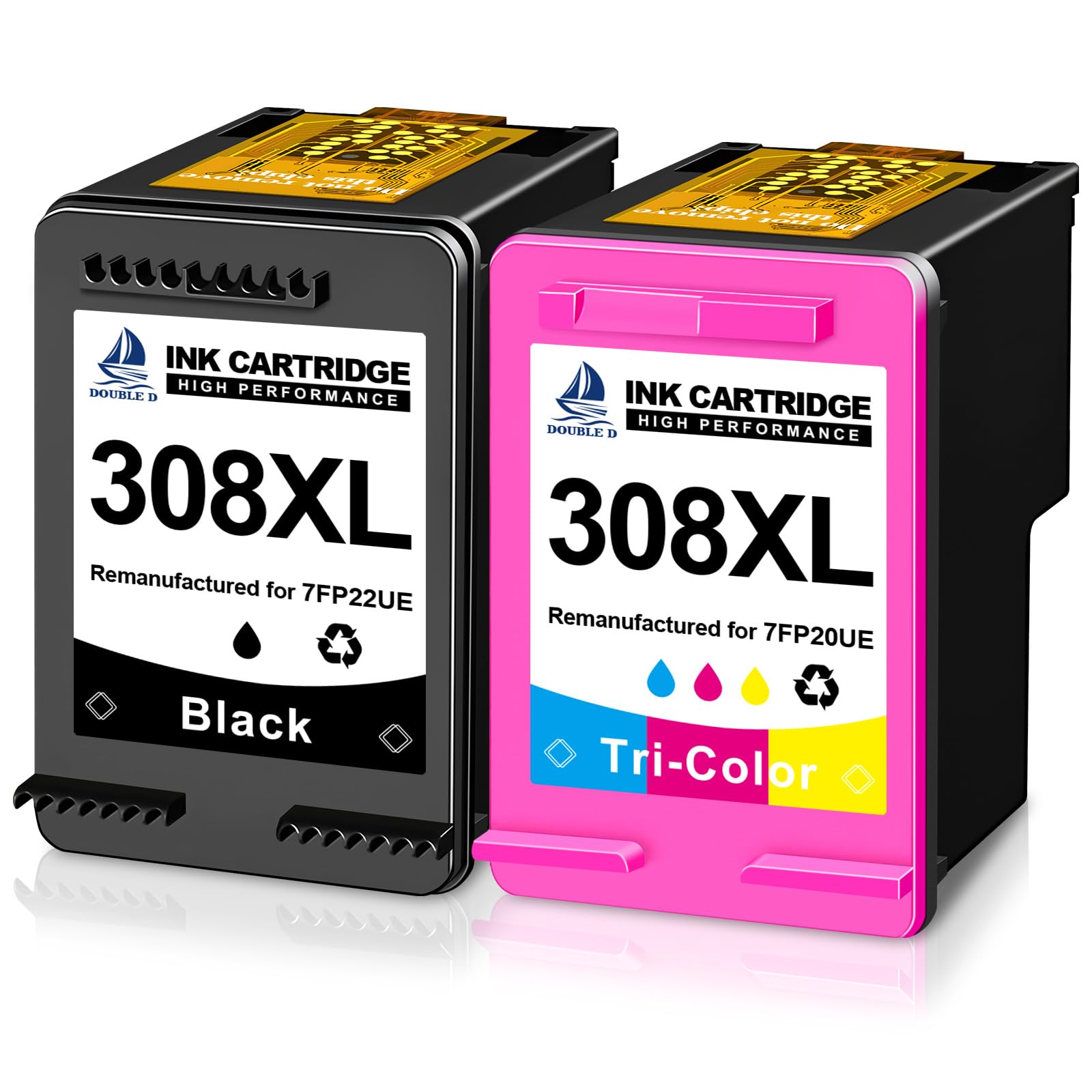 DOUBLE D 308 XL per HP 308 308XL Cartucce Comaptibel con HP Envy 6120e 6132e 6110e 6122e 6130 6520e 6530e 6532e Stampante（1 Nero & 1 Colore,2 Pack）