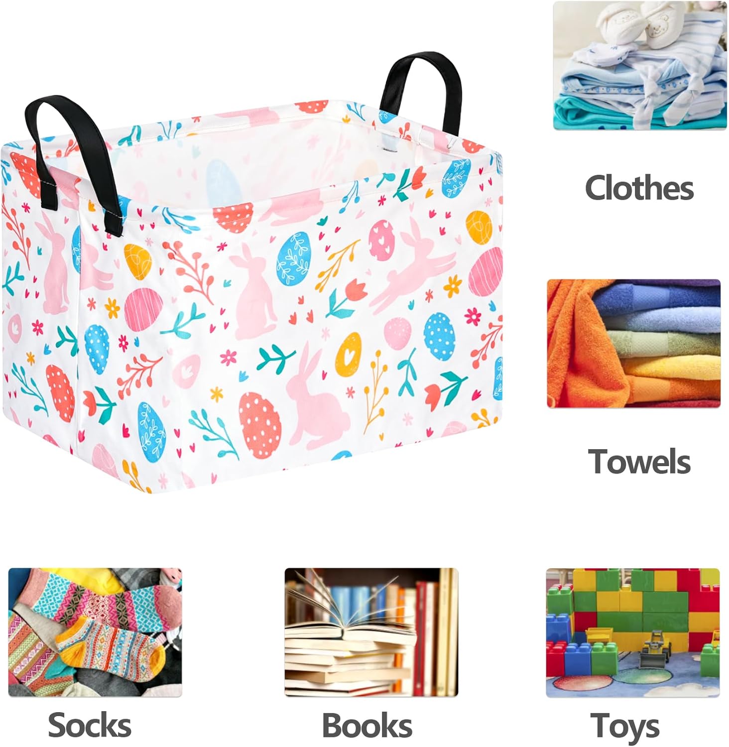 Rectangle Easter Eggs Gift Basket Rabbit Toy Shelf Basket Clothes Laundry Storage Box Storage Bins, Bunny Basket, Laundry Hamper with Handles