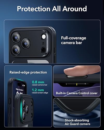 Vista 591 de ESR Funda para iPhone 15 Pro Max, compatible con MagSafe, de grado militar, negro transparente
