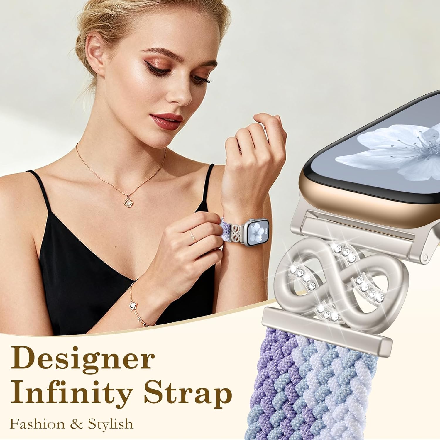 Dirrelo Braided Magnetic Stretchy Nylon Band Compatible for Apple Watch Bands Women 40/41/38/42/44/45/46/49mm, Designer Dressy Infinity Elastic Strap for iWatch Series 11 10 9 8 7 6 5 4 SE/Ultra 3 2 1