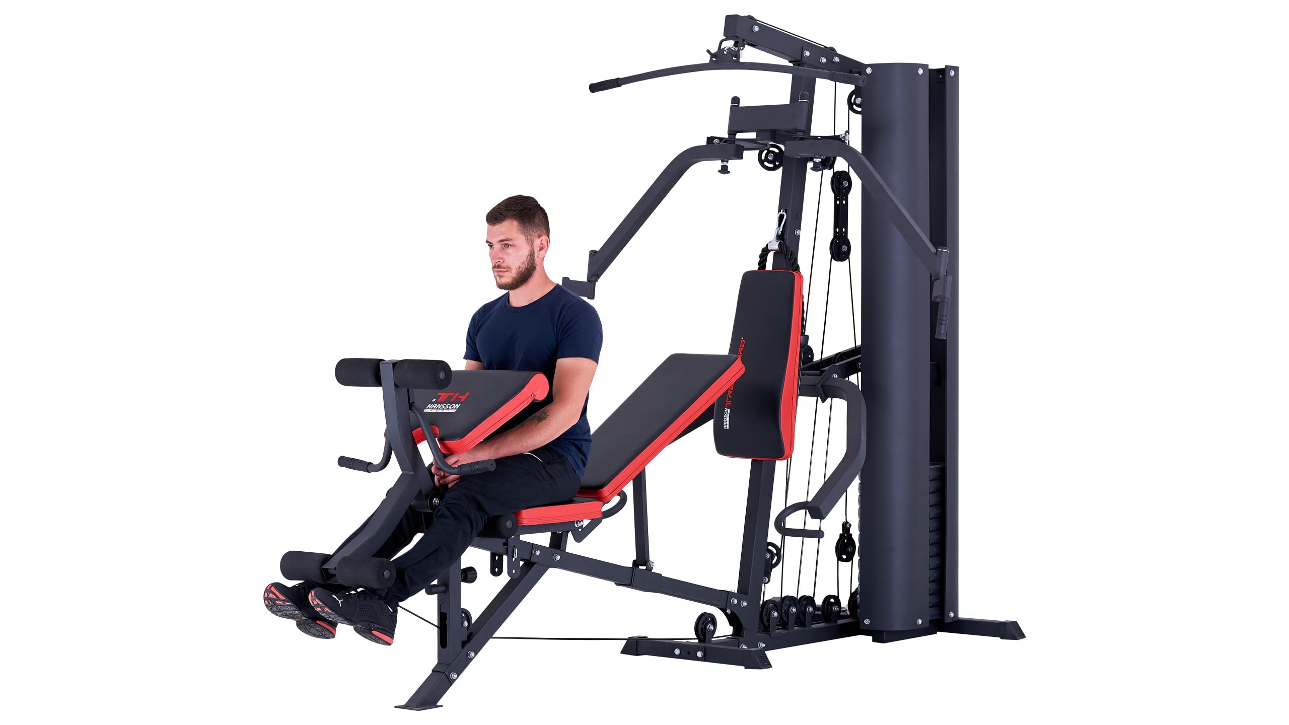 TrainHard® Wielofunkcyjna stacja kulturystyczna Multistation Home Gym z ławki do podnoszenia ciężarów stacja z linką do ćwiczeń curlpult Butterfly i trenażer nóg o wadze 85 kg