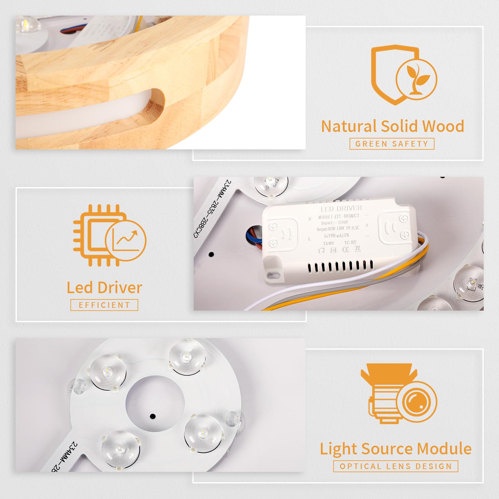 Lampa sufitowa LED, drewniana lampa sufitowa, lampa sufitowa do sypialni, 3000k 24w ø30 cm ciepłe światło, odpowiednia do sypialni, łazienek, salonów i korytarzy