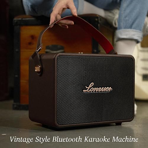 Miniatura 3 de 18000mAh recargable 120W bajo alto retro portátil máquina de karaoke altavoz Bluetooth con 2 micrófonos inalámbricos, entrada de guitarra AUX para
