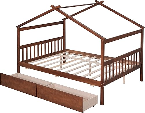 Miniatura 65 de Cama individual de casa con nido para niños, cama individual de madera con techo, marco de cama de plataforma de tamaño individual, cama con dosel
