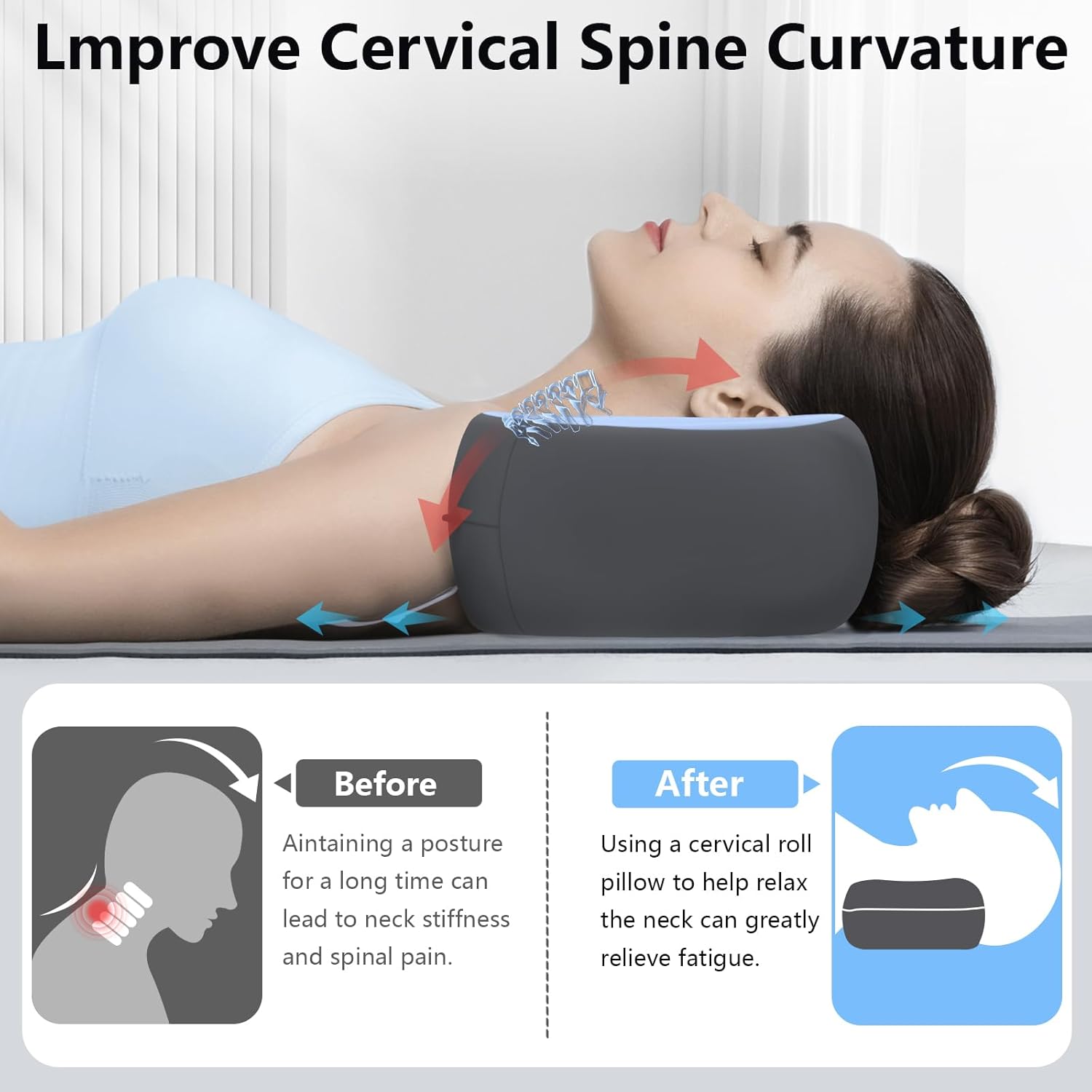 Cervical Neck Roll Pillow, Say Goodbye to Neck Pain, Travel Neck Support Pillow for Side Sleepers, Ergonomic Memory Foam Camping Pillow, Cervical Traction Device with Storage Bag - Image 3