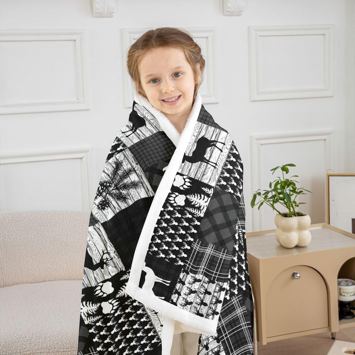 Feelyou Cabin Sherpa Blanket Plush Fuzzy Farmhouse Rustic Fleece Throw Blanket Boys Girls Bear Deer for Bed Couch Chair Living Room Country Lodge Bedroom Decor Gray Twin 60"x80" image 5