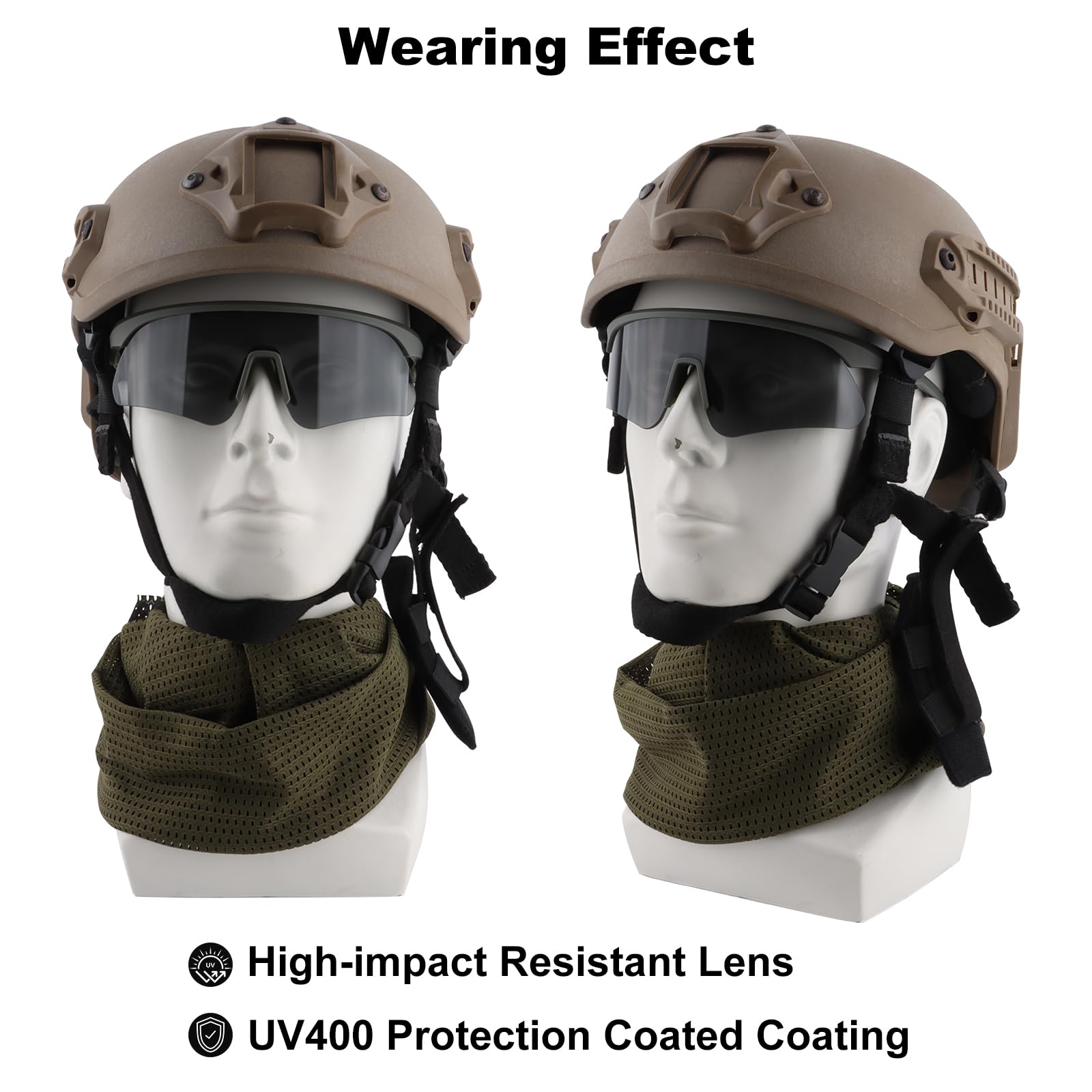 Occhiali protettivi Tactical UV400, occhiali da tiro ANSI Z87.1 con 3 lenti, montatura in TR90 per softair