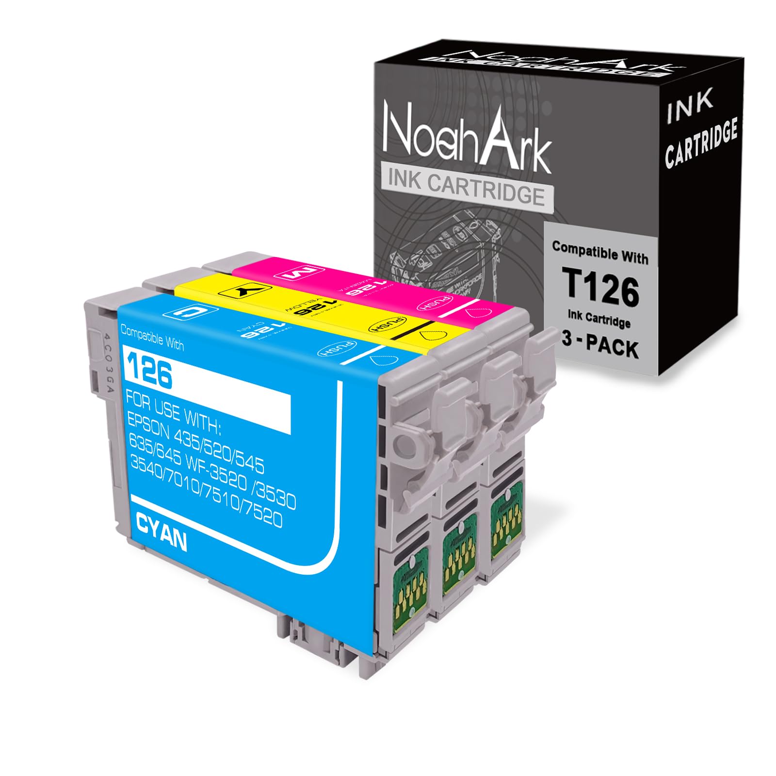 NoahArk 3 Pack T126 Remanufacture Ink Cartridge Replacement for Epson 126 T126 for Workforce 435 520 545 635 645 845 WF-3520 WF-3530 WF-3540 WF-7010