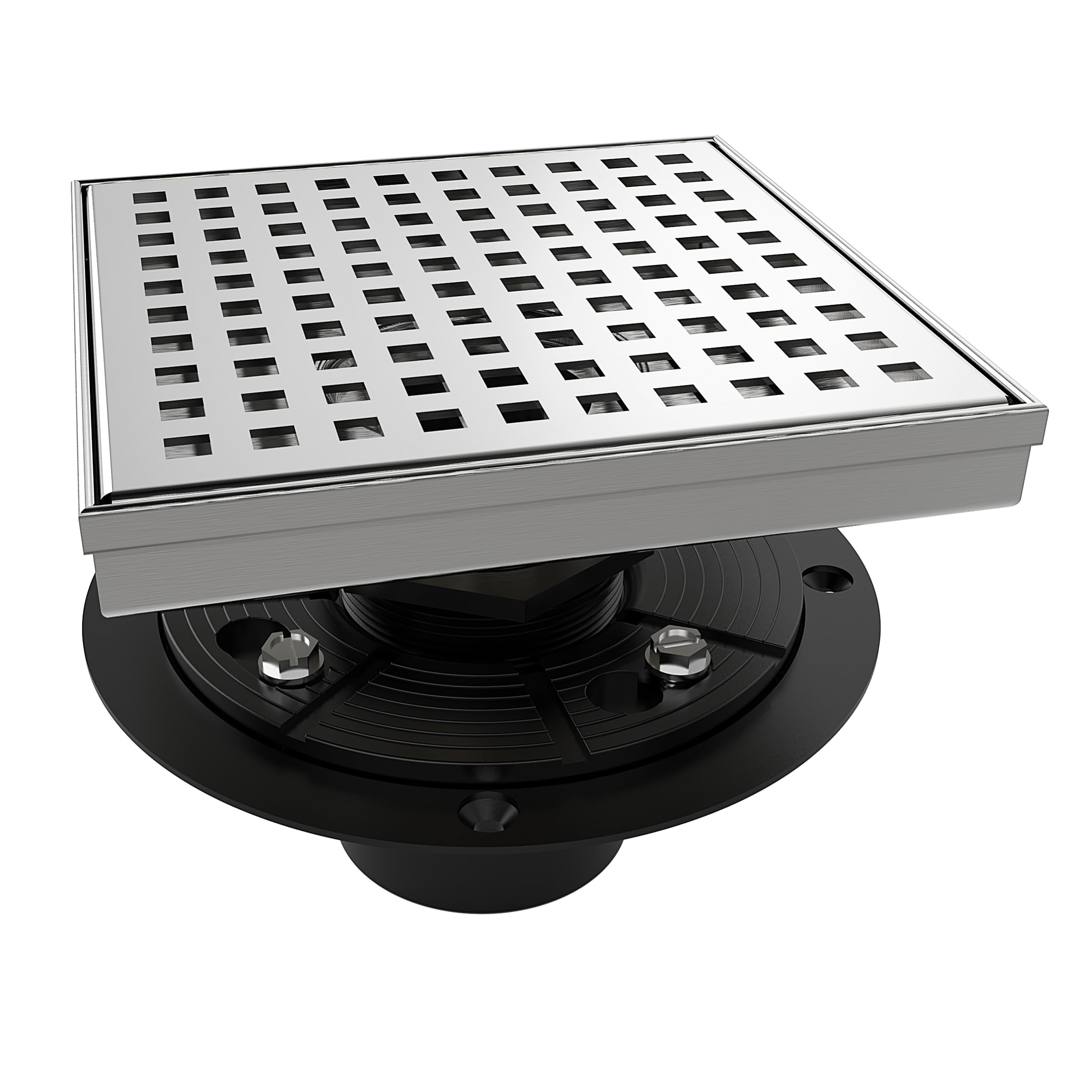 Photo 1 of WEBANG 6 Inch Square Shower Drain Brushed Floor Drain with Flange Square Holes Pattern Cover Grate Removable SUS304 Stainless Steel Watermark&CUPC Certified Brushed