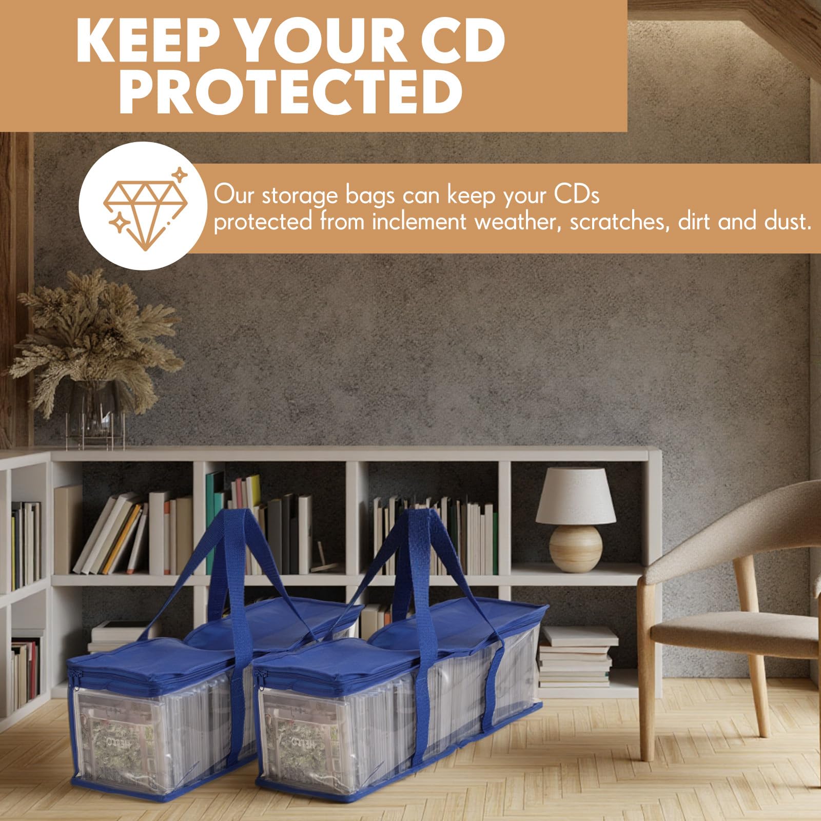 Woanger 10 custodie trasparenti in PVC per CD, DVD, resistenti all'acqua, con manici e cerniera, organizer trasparente per album e videogiochi, colore: blu
