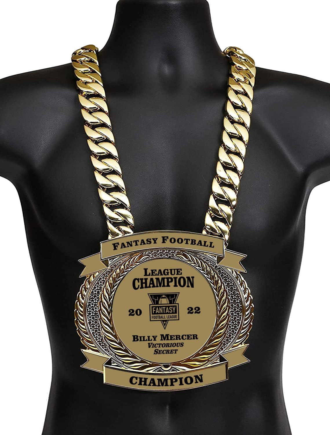 Championship Belt, New Neck Version, Bling Thing, Giant Heavy Neck Chain and Customizable, Personalized, All Sports, Fantasy Football, Sales Contests, Satin Lined Gift Box, Scratch Resistant Engraving - Image 2