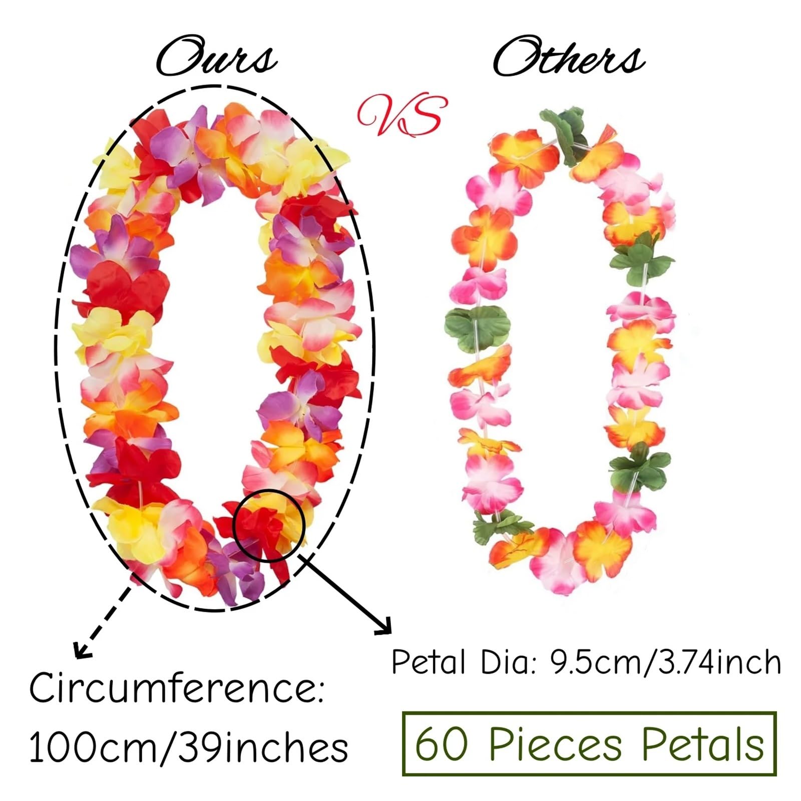 Collar de Flores Tropicales con Leis Hawaianos Gruesos, 12-48 Piezas, for Playa, Fiesta Luau, Piscina, Suministros for cumpleaños Tiki(Color A,48 Pieces)