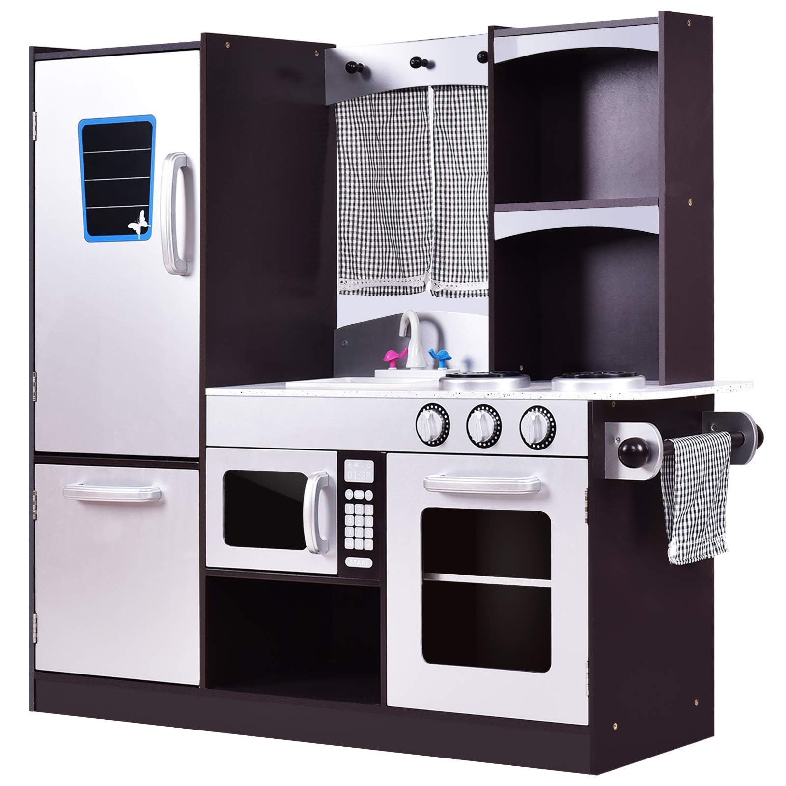 RELAX4LIFE Cucina Giocattolo in Legno per Bambini, Mini Cucina con Forno, Microonde e Frigorifero, Accessori Realistici, Natale/Compleanno