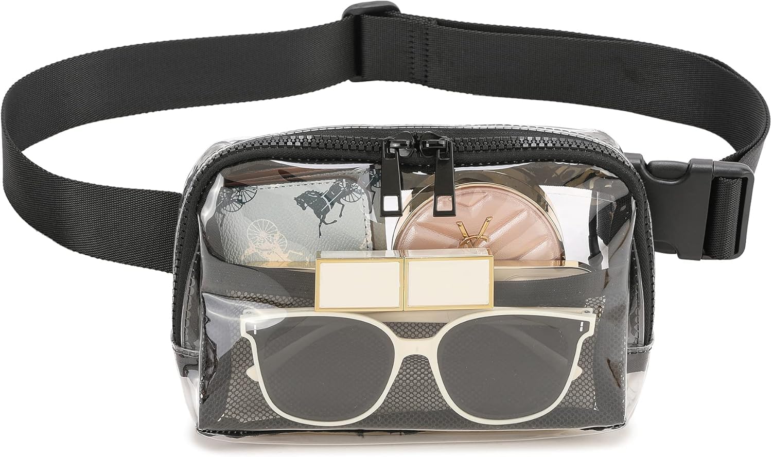 Clear Belt Bag Stadium Approved for Women Men - Fanny Pack With Adjustable Strap, Crossbody Waist Bag for Concerts, Sports, Travelling, Hiking, Running (Black-2)