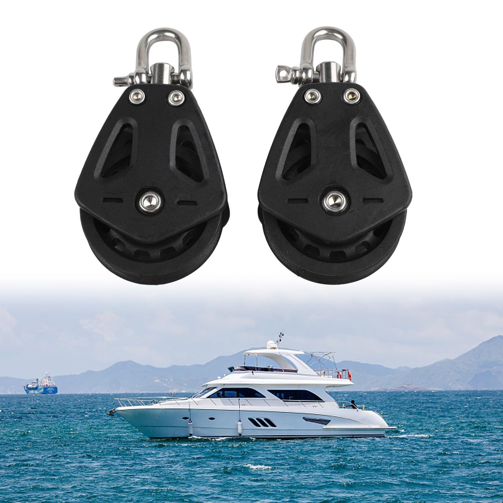 2 bozzelli singoli in nylon resistente con sistema di cuscinetti per una rotazione fluida, progettati per applicazioni marine e barche a vela, supporta linee fino a 10 mm e capacità di carico 460 kg