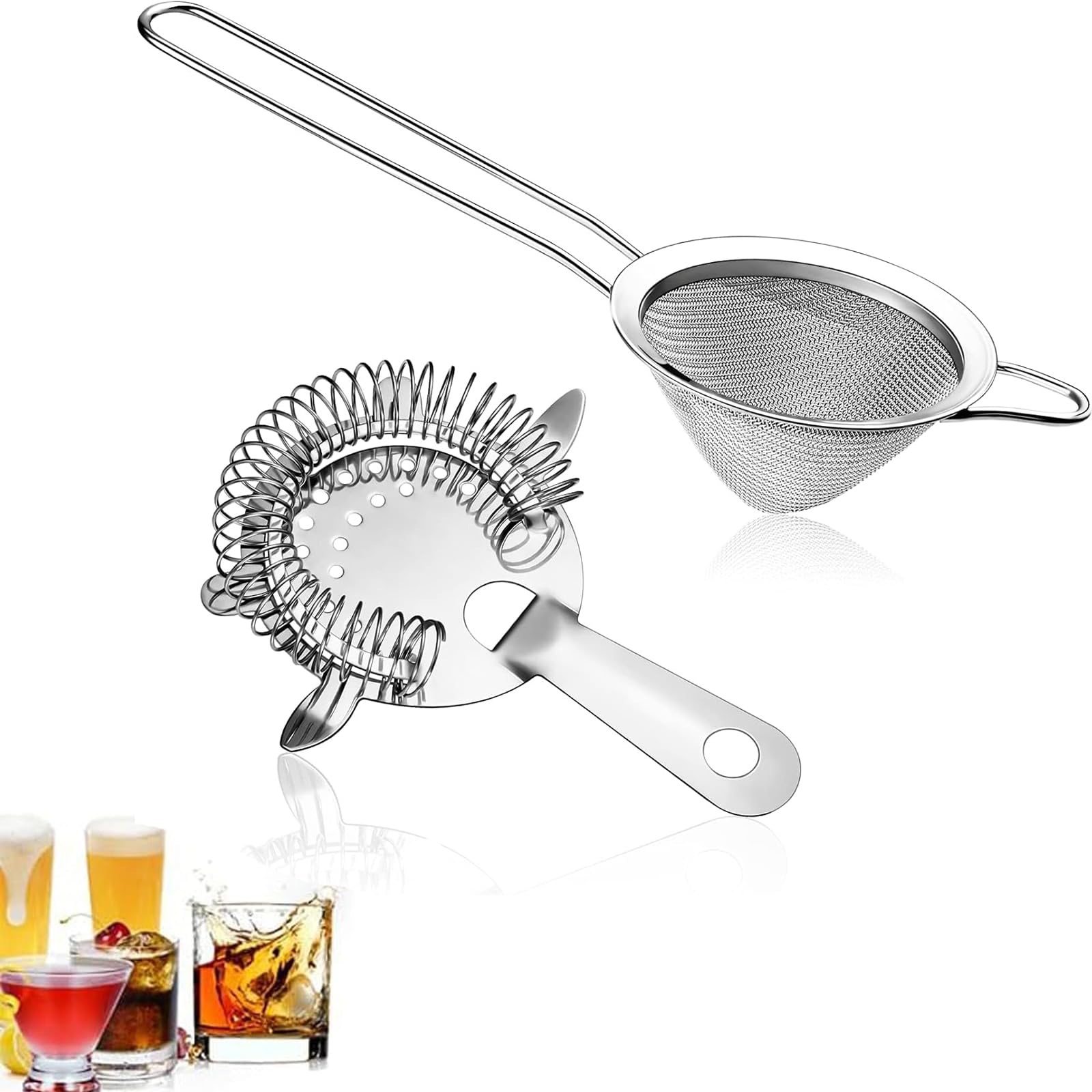 2 Pieces Cocktail Strainer, Fine Mesh Strainer, Stainless Steel Bartender Colander Filter, Household Kitchen Tea Juice Filtration Accessories