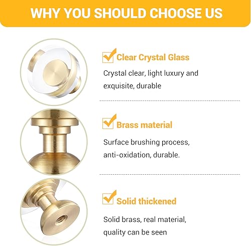 Miniatura 7 de Paquete de 6 pomos de cristal blancos de 1-14 pulgadas, pomos redondos de latón para cajones, tiradores de tocador, accesorios dorados para puertas
