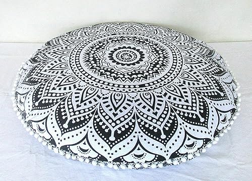 Funda de almohada grande con mandala de 32 pulgadas, cojín de meditación, hippie, redondo, colorido, decorativo, bohemio, elegante, cama para perro,