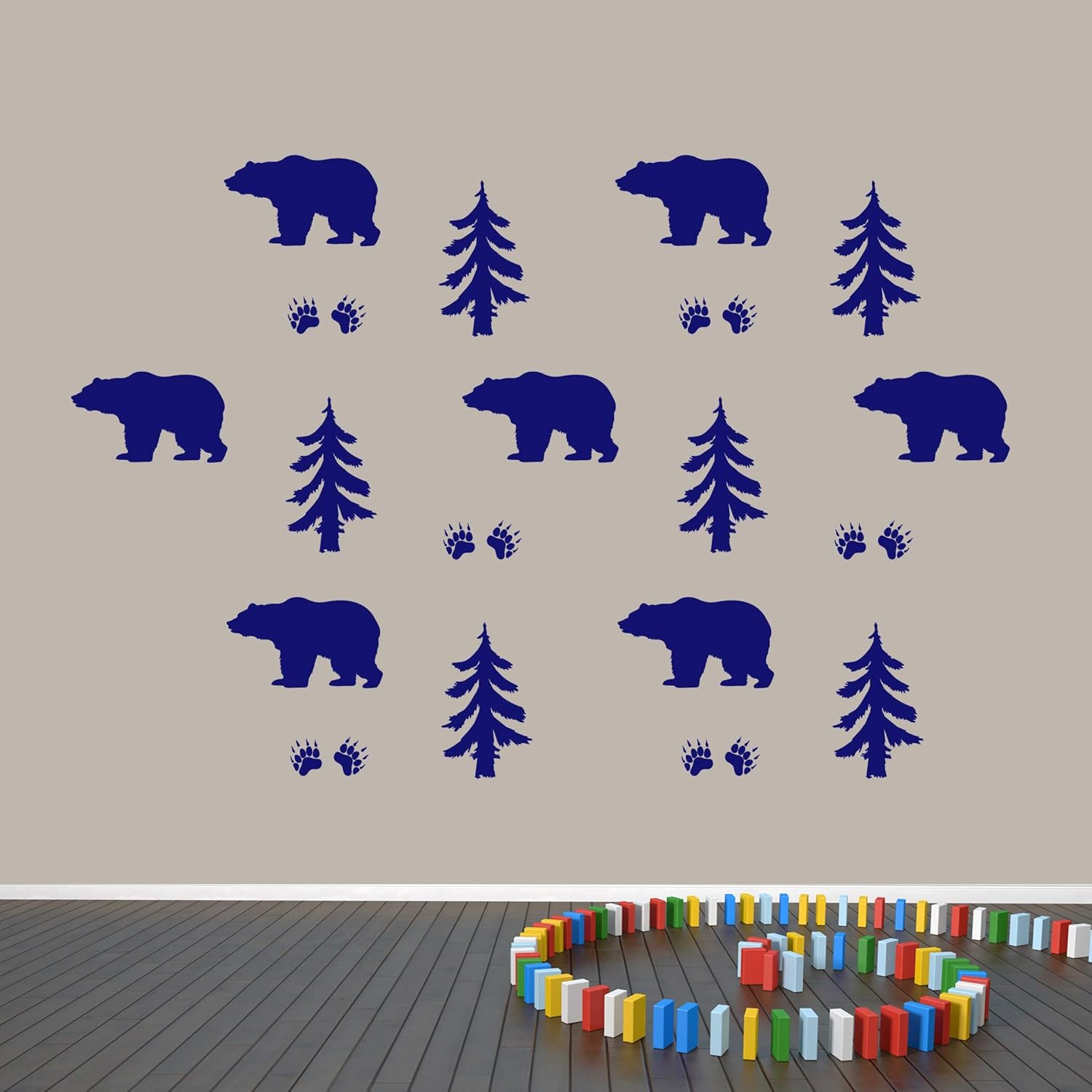 Woodland Forest Bear Wall Decals, Vinyl Wall Decals Sticker for Nursery, Kids Room, Entryway, Man Cave, Family and Living Room, Cabin Décor, Woodland Decor - Bear Forest Wall Decal Set | Black