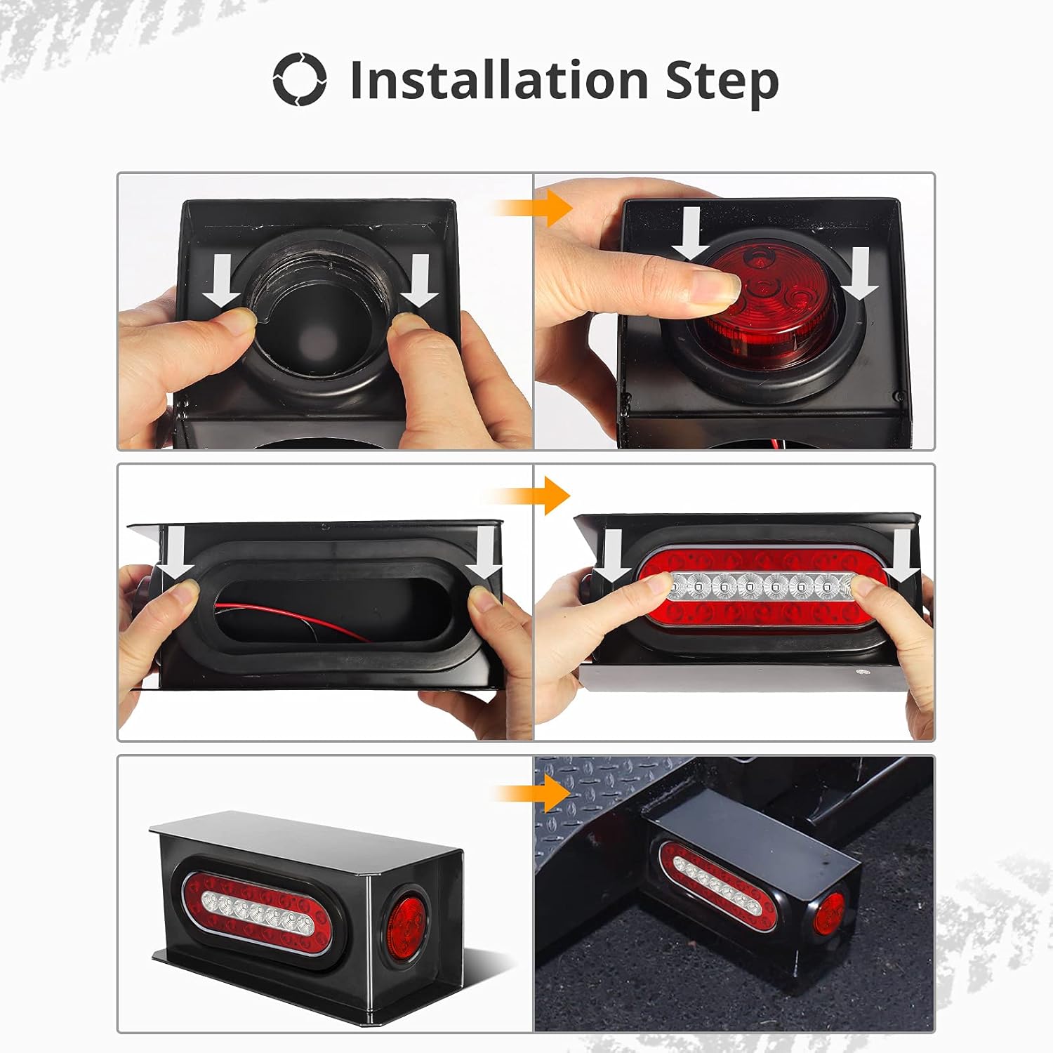 Partsam 2Pcs Steel Trailer Light Boxes Housing Kit, 6" Oval Led Trailer Tail Lights Red/Amber Parking Turn Signal Lights & 2" Red Led Round Side Marker Clearance Lights w/Grommets and wire Connectors