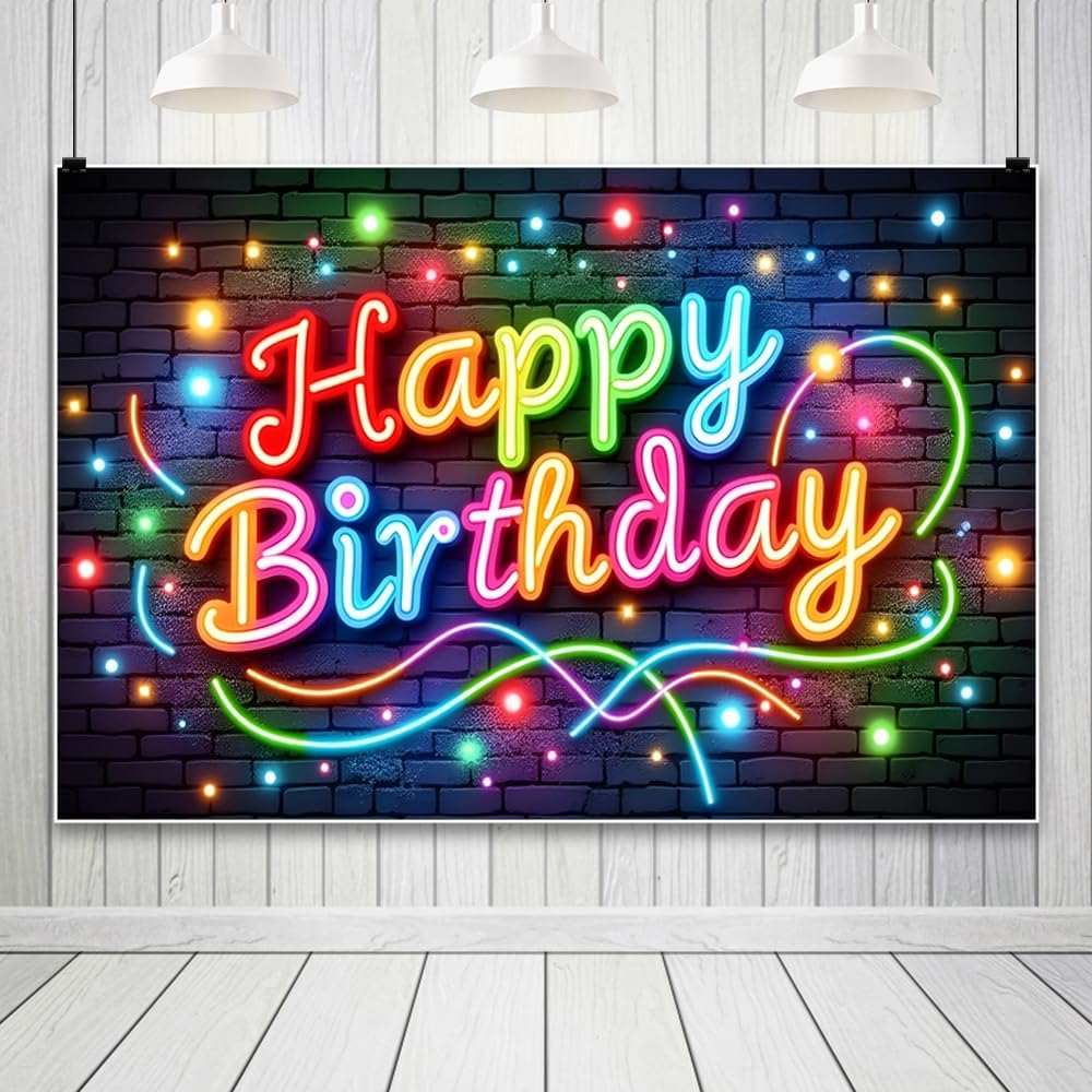 Neon Happy Birthday Banner 106.3x70.8Inch Fabric Colorful Birthday Banner Glow In Dark Birthday Party Decorations Birthday Banner Kids Adult Birthday